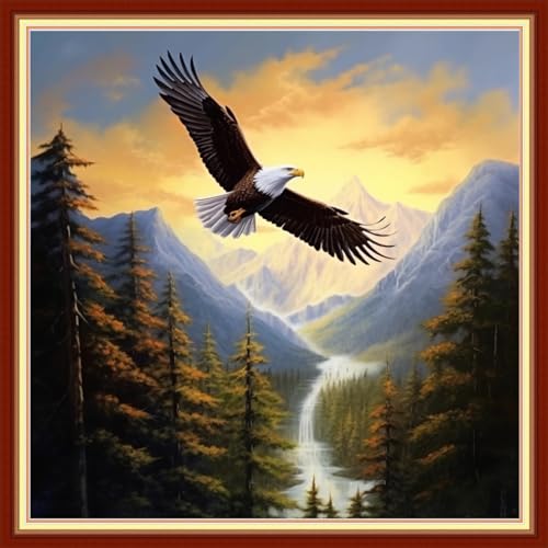 Image of Dimxvean Stamped Cross Stitch Kits,Cross Stitch Kits for Adults Beginners,Embroidery Kits Full Range of Cross Stitch Stamped Kits Needlepoint Kits Cross Stitch Patterns-Flying Eagle 18x18 inch