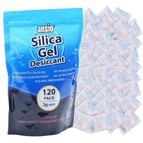 ANSIO Sobres desecantes de gel de sílice de 0.2 onzas, absorbentes de humedad, paquete de 120