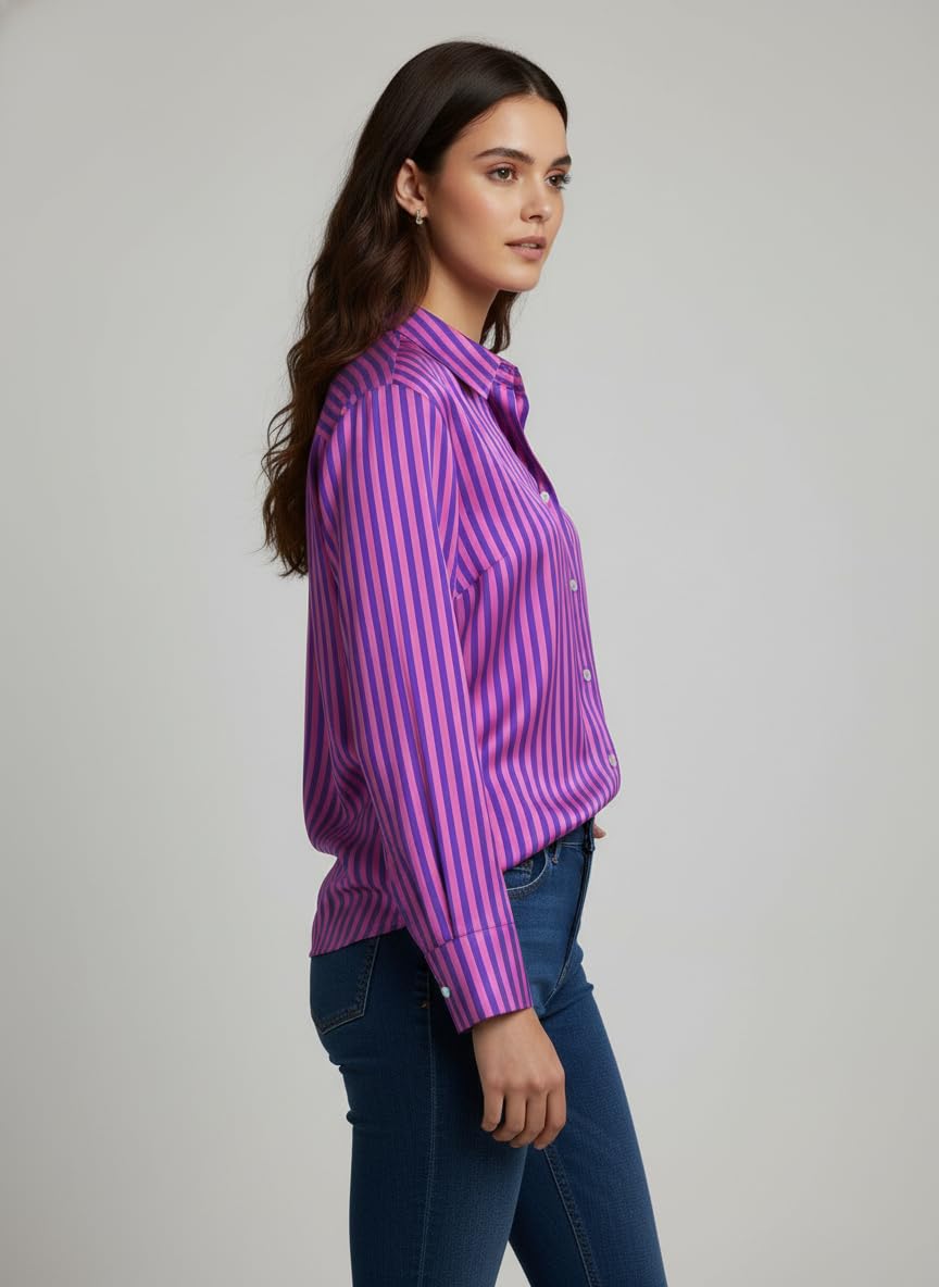 ANNI Designer Bedrucktes Damenhemd aus Baumwollmischgewebe, langärmelig, normale Passform, Hemdkragen, legere Bürokleidung, elegante Western-Kleidung für den Alltag, Hochzeit, Party