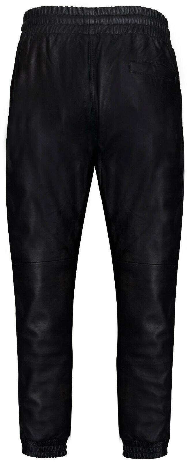 Men's Real Leather Trousers Black Nappa Sweat Track Pant Zip Jogging Bottom Sport 36