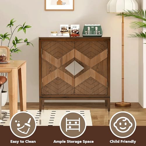 Ahokua Sideboard Buffet Cabinet With 2 Doors Accent Cabinet With Storage Carved Wood Mid Century Modern Credenza With Protective Feet For Kitchen thumb #2