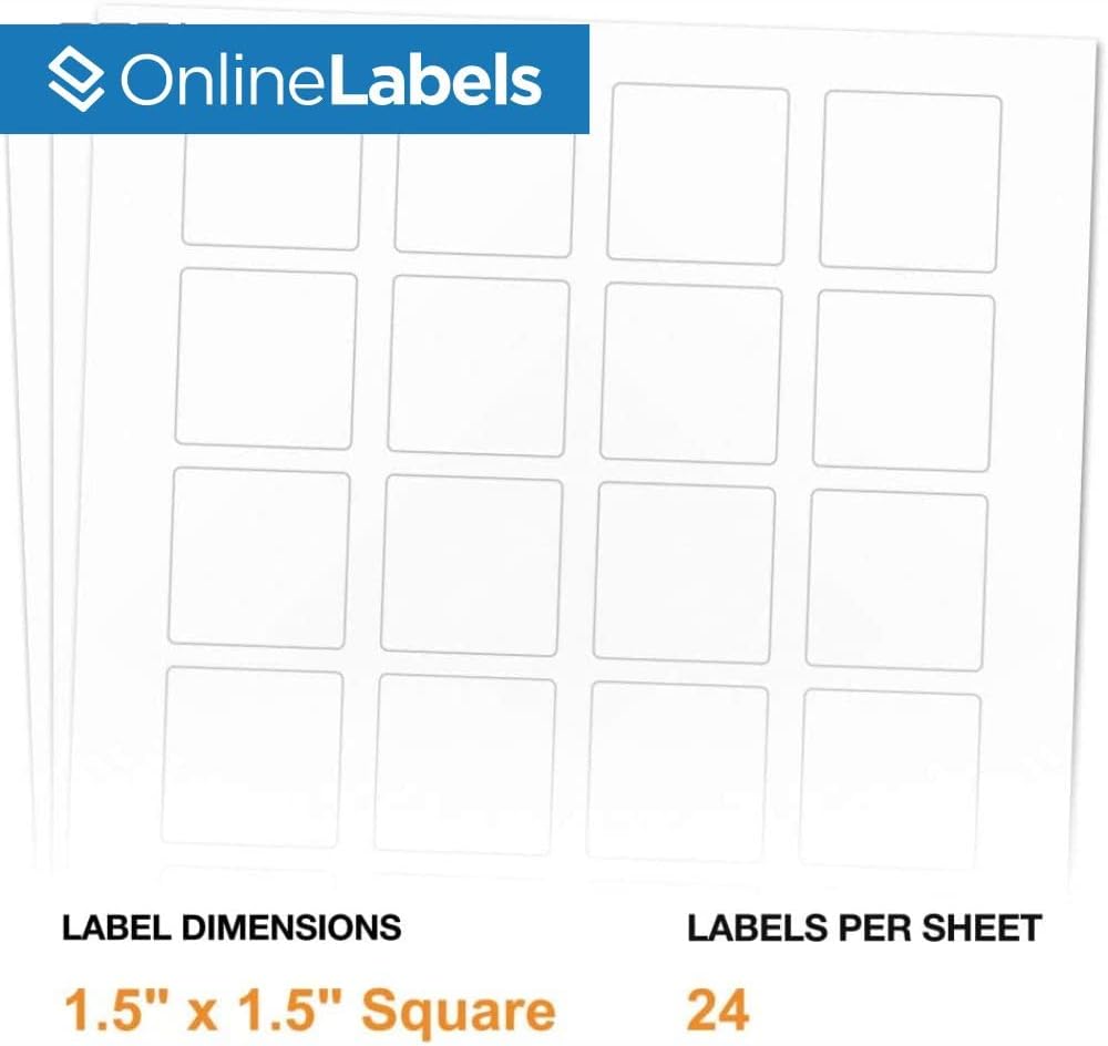 1.5 x 1.5 Square Label - Pack of 2,400 Labels, 100 Sheets - Inkjet/Laser Printer - Online Labels