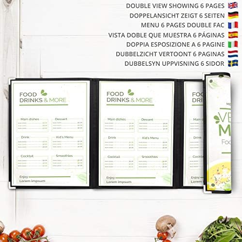 Kurtzy Triple Fold A4 Menu Covers (10 Pack) - 3 Fold Double View American Style Menu Holders - Black Trifold Clear Menu Covers with Corner Protectors - For Restaurants, Bars, Cafes, Food & Drink