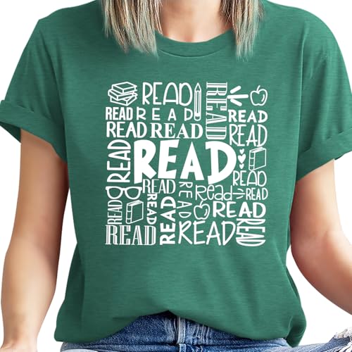 Image of Reading Teacher Shirt Women-Cute Read More Books Short Sleeve Library Book Lovers Daisy Tee Tops