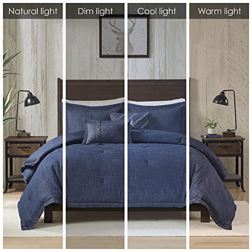 Woolrich Rustic Lodge Cabin Comforter Set - All Season Down Alternative Warm Bedding Layer and Matching Shams, Oversized Queen, Perry, Denim Blue