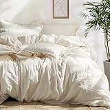 Bedsure 100% Washed Cotton Duvet Cover King Size - Cream Minimalist Duvet Cover Linen Like - 3 Pieces Plain Simple Cotton Duvet Cover Set with 2 Pillow Shams (Cream, King, 104'x90')