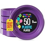 Exquisite Party Solids Purple Plastic Plates For Party Supplies 9' Purple Disposable Plates Heavy Duty 50 Pcs Plastic Dinnerware Sets Heavy Duty 350 GSM Disposable Dinnerware Set