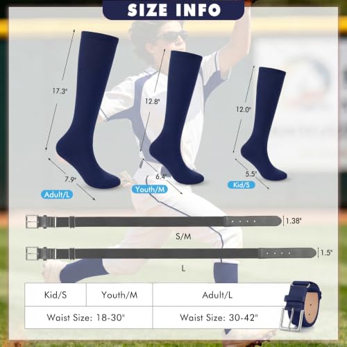 Image of WHIPPY Baseball Socks and Belt Combo Set Knee-High Softball Socks & Adjustable Elastic Belt for Kids Youth Adult
