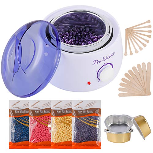 Hair Removal Waxing Kit, Wax Warmer with 4 PC Hard Wax Beans (14.1oz)
