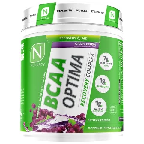 NutraKey BCAA Optima Post Workout Recovery Complex, No Sugar, No Carb, Recovery Aid, Grape Cover
