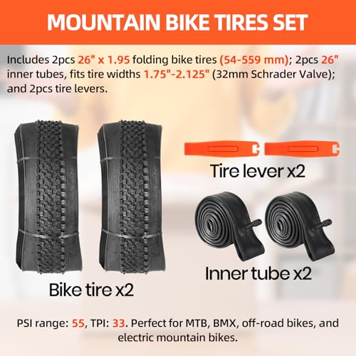 CALPALMY (2-Set) 18″/20″/24″/26″ Mountain Bike Tire and Tube