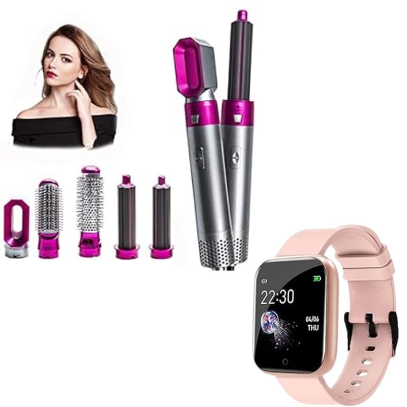 Drumstone 【Special With 12 Years Warranty】Get Bluetooth Smartwatch With Hot Air 5 in 1 Hair Dryer hot air Brush Styler, Detachable Hair Styler Electric Hair Dryer Brush Rotating for All Hairstyle Multicolour (AWESOME)_Multi46