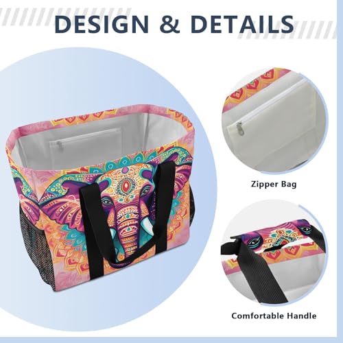 Mandala Elephant Large Beach Bag Waterproof Beach Tote Bags for Women Travel Gym Pool4