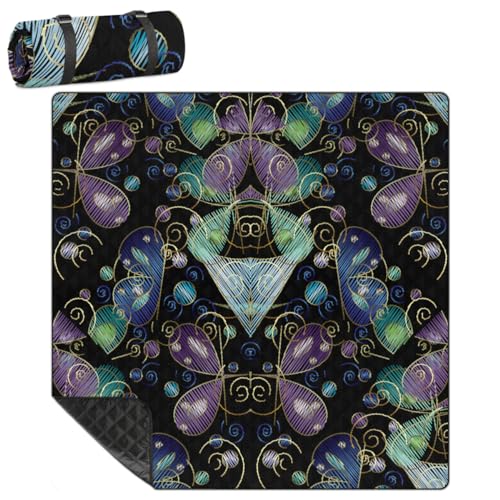 Shimoshe Extra Large Picnic Blankets 79”x 79”, Geometric Floral Grunge Waterproof Foldable Picnic Mat with Straps Portable Beach Blanket for Camping Park Grass Beach Indoor