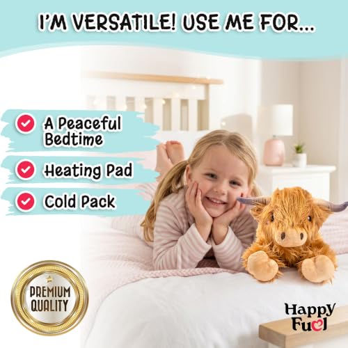 Image of Highland Cow Microwavable Stuffed Animal - 1.5 lb Unscented Heating Pad Plush, Soft Cozy Cute Cow Toy for Relaxation and Comfort, Gift for Women, Girls, Adults & Kids by Happy Fuel