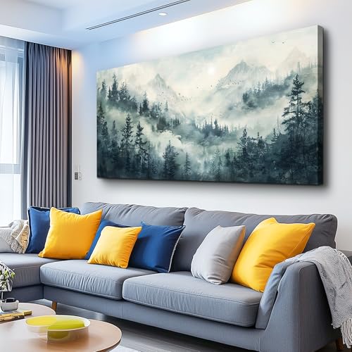 KELIYUAN Modern Large Canvas Print Wall Art Misty Forest Landscape Painting Home Decoration Natural Landscape Artwork Picture Living Room Bedroom Office Wall Decoration Ready To Hang 24x48 Inches