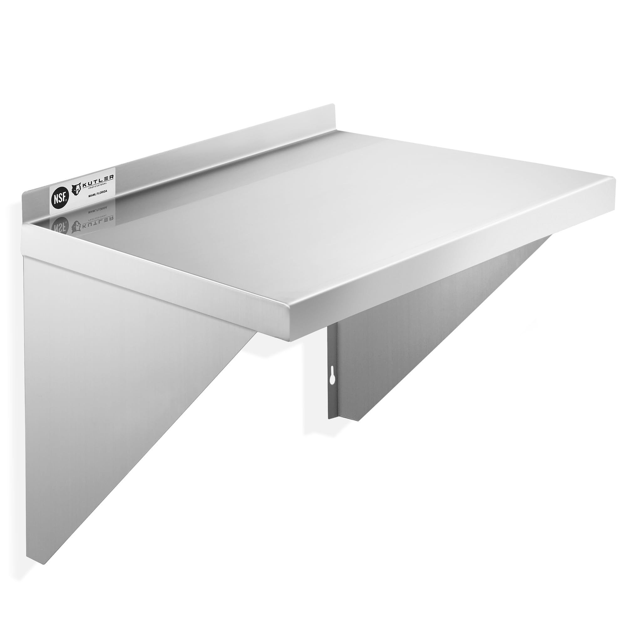 KUTLER Stainless Steel Shelf - 18" x 24", NSF Commercial Wall Mount Shelves with Backsplash, Floating Metal Shelving for Restaurant, Kitchen, Home
