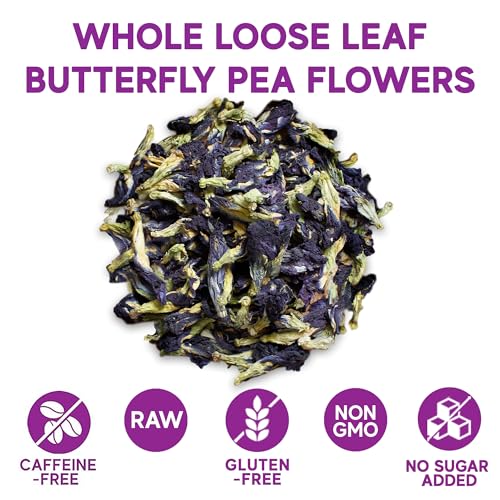 Sou Zen Butterfly Pea Flowers (80 g) Dried Tea Leaves | Natural, Raw Drink Mix w/Antioxidants, Organic Nootropics | Thai Herbal Floral Tea