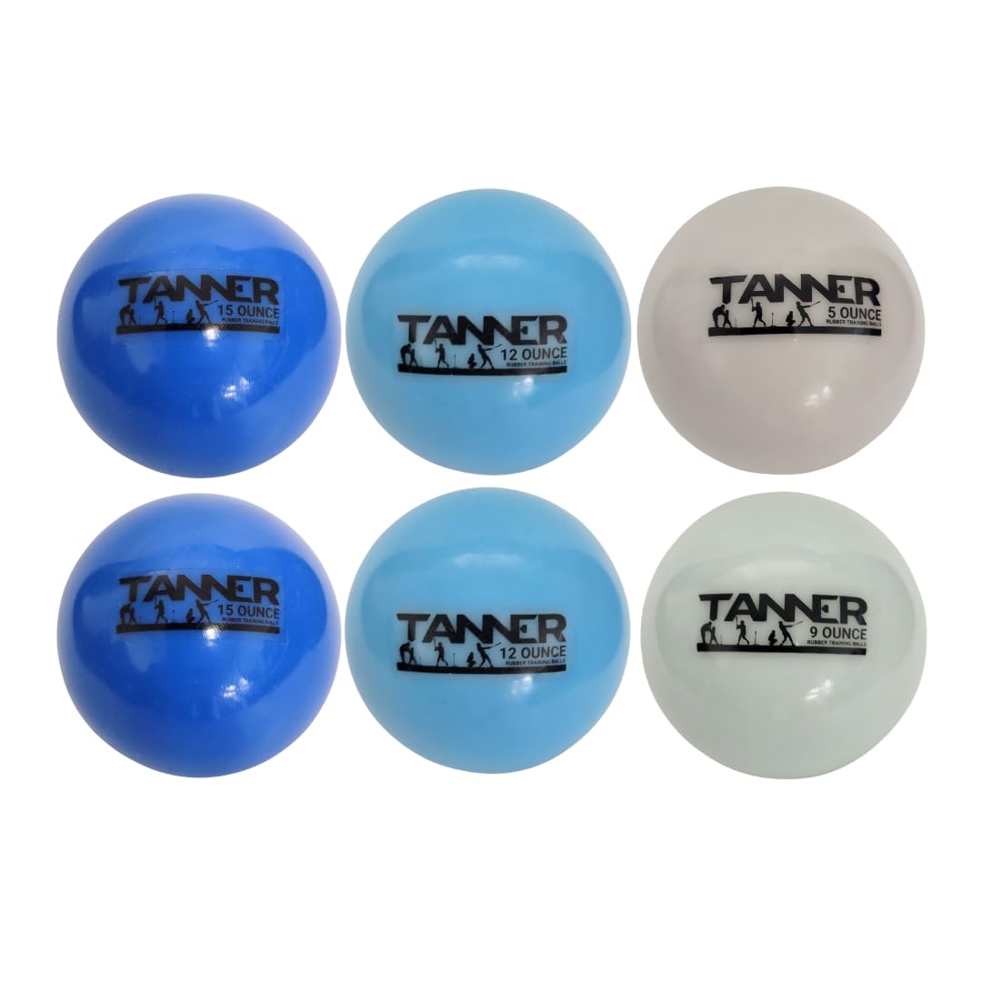 TANNER Weighted Balls for Baseball. Weighted Balls for Batting and Throwing Practice. Durable, Sand Filled Multi-Weight Set of 15 Ounce, 12 Ounce, 9 Ounce, and 5 Ounce Weighted Baseballs.