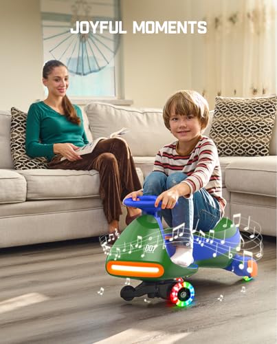 FanttikRide N7 Pro Electric Wiggle Car with Pedal, Rechargeable Battery, CyberWiggle, 2 in 1 Swing Car, 2 Speed, Anti-Rollover, Flashing Wheels, Bluetooth, for Ages 3 and Up, 150 Lbs, Green