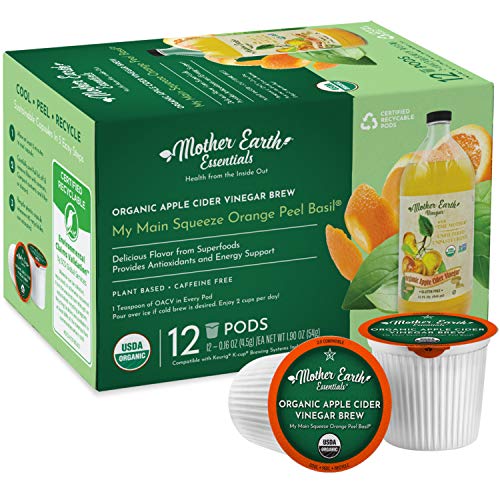 Mother Earth Essentials Superfood Tea MY MAIN SQUEEZE ORANGE PEEL BASIL infused with Organic Apple Cider Vinegar with The Mother. Your daily dose with fruit & herbs. Organic. (12 Single Serve Pods)