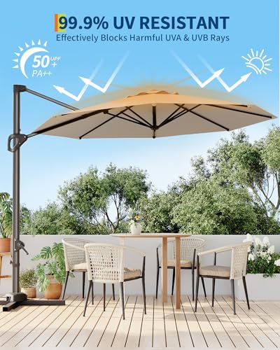 10FT Cantilever Umbrella Outdoor Patio Umbrella w/Base Included Market Offset Umbrella Sun Shade Windproof with 360-Degree Rotation for Patio Garden Deck Pool, Navy Blue
