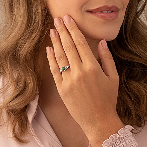 PEORA Simulated Emerald Solstice Ring for Women 925 Sterling Silver, 5mm Round Shape, Comfort Fit, Sizes 5 to 92