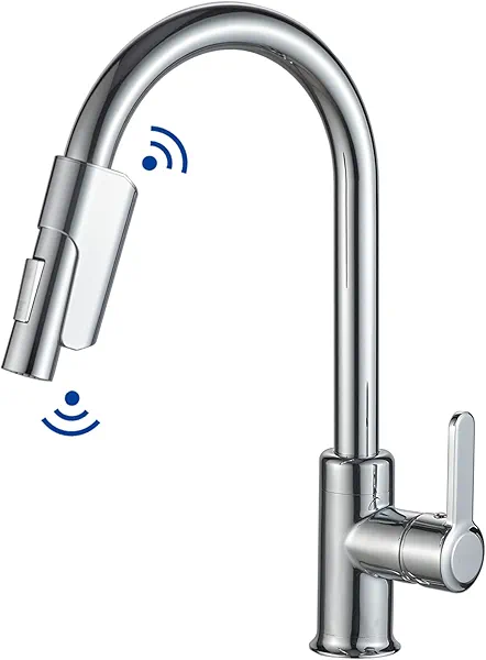 TUSEE Two-Sensor Touchless Kitchen Faucet with Pull Down Sprayer, Single Hole Chrome Kitchen Faucet with Temperature Control, Stainless Steel Kitchen Sink Faucet, TS-6102C