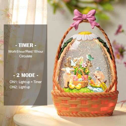 image for Priddop Easter Bunny Snow Globe Basket Egg Easter Decorations for Home