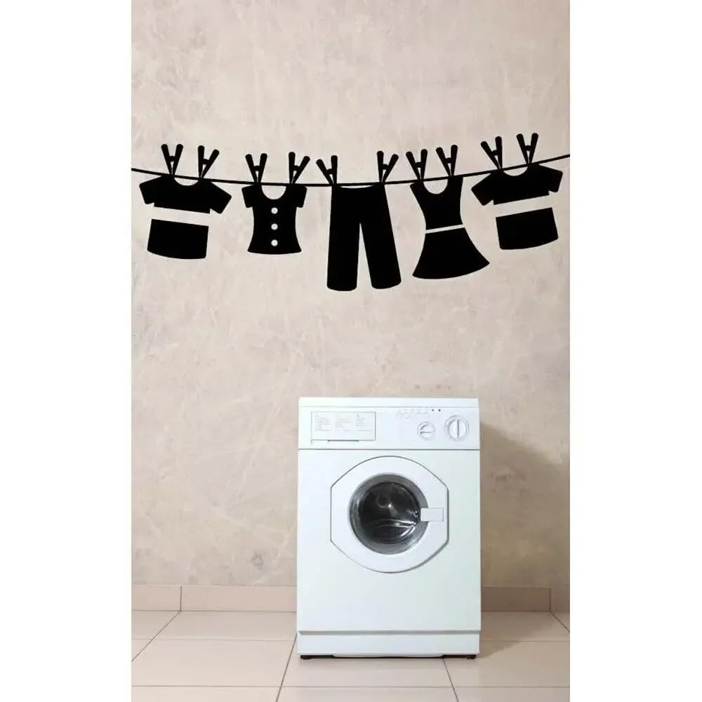 Clothesline Clothes Wall Decal Laundry Stickers Removable Wall Decor Sticker Muraux Laundry Room Decoration Wallpaper 82x30 Cm