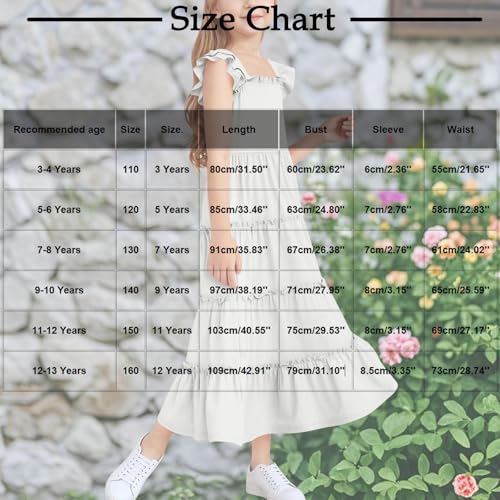 Girls Summer Sleeveless Ruffle Dress Loose Tiered Aline Boho Sundress Casual Party Flowy Maxi Dresses for 3-13 Years3