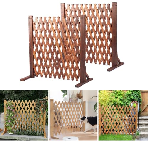 Paquete de 2 Valla de Madera Extensible Valla Cercas de Celosía Móviles Ajustables y Autónomas Barrera de Seguridadpara Perros para Exteriores e Interiores