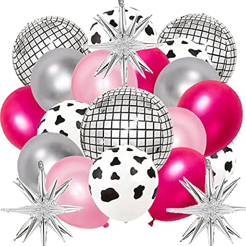 63Pcs Cow Print Balloon Disco Ball Balloons Western Cowgirl Party Round Disco Balloons 4D Metallic Mirror Foil Balloons Explosion Star for Cowgirl Theme Party Decorations Cover