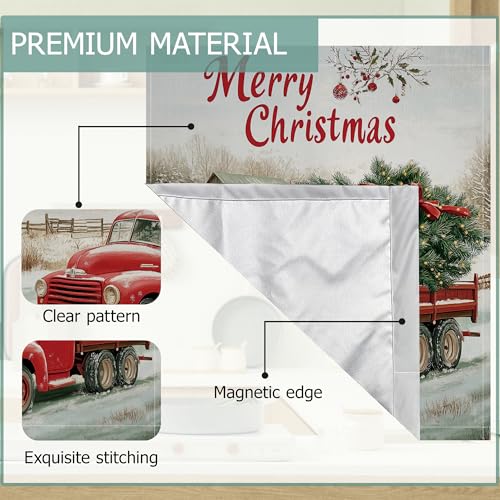 Image of Christmas Red Truck Dishwasher Magnets Decorative Cover,Winter Xmas Tree Waterproof Magnetic Dishwasher Cover Panel,Refrigerator Magnet Cover for Kitchen Home Decor 23x26 Inch
