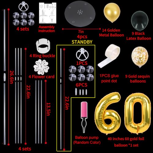 Image of TONIFUL 4 Set Black Gold 60 Balloon Stand Balloon Centerpieces for Table