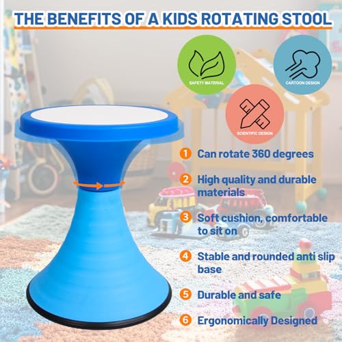 Image of AOBOTE Kids Wobble Swivel Stool, 15.7 inch Height Wiggle Stool for Ages 6+, 360 Rotatable Active Learning Chair, Flexible Seating for Classroom & Home, Improves Posture & Focus, Blue
