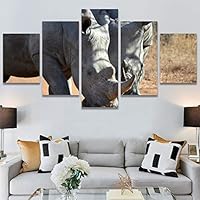 SIGNWIN 5 Panel Canvas Wall Art Animals Black and White Dramatic Duotone Modern Artwork for Home Decorations Ready to Hang - 60