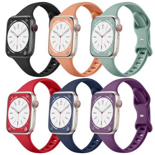 Image of Lerobo 6 Color Pack Bands Compatible with Thin Apple Watch Bands for Women 42mm 40mm 41mm 38mm, Slim Narrow Sport Strap for iWatch Apple Watch Series 11 10 9 8 7 6 5 4 SE 3 2 1