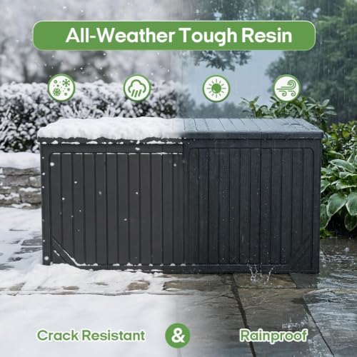Image of 370 Gallon Extra Large Deck Box Waterproof, Thick Resin, Black