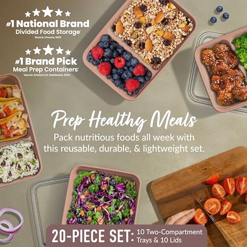 Image of Bentgo Prep 2-Compartment Meal Prep Containers with Lids, 20 Piece Set