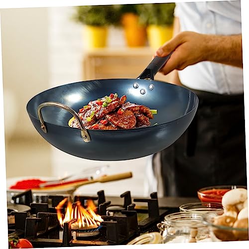 Wok de hierro con mango de madera antiadherente y fondo plano miniatura 3