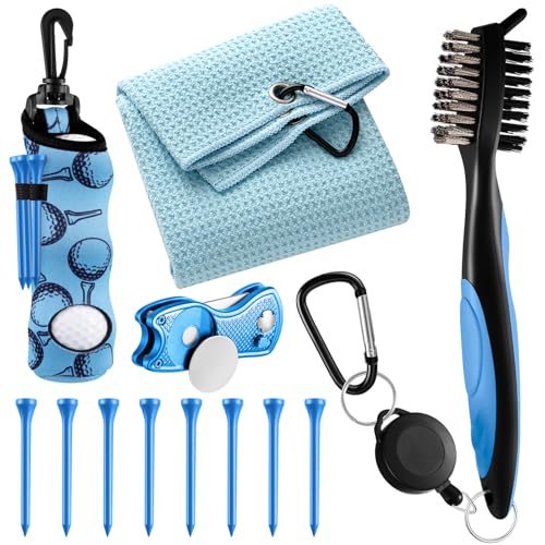 Liliful 12 Pcs Golf Accessories Kit, Include Golf Ball Bag with Hook Towel Tees Magnetic Ball Marker Divot Tool Cleaner Brush for Women Man Gifts(Light Blue)