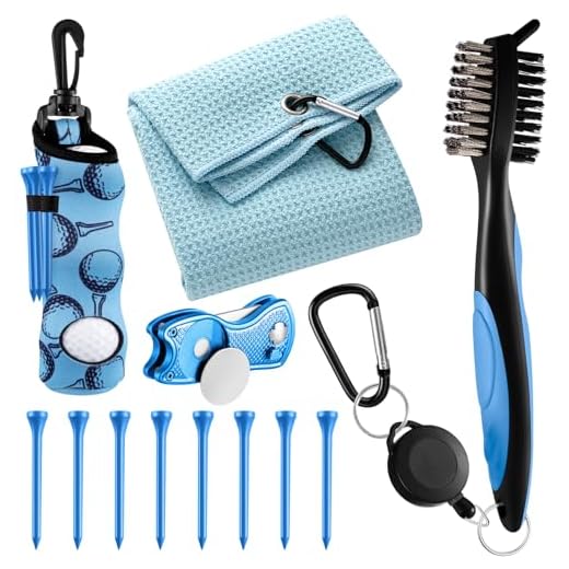 Liliful Kit de acessórios de golfe com 12 peças, inclui bolsa de bola de golfe com gancho, toalha, marcador magnético, escova de limpeza de ferramentas divot, para presentes femininos e masculinos