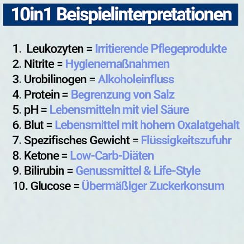 25x Gesundheitstest 10in1 Urin mit 10 Indikatoren für Ernährung & Bewusstsein Analyse Teststreifen – Glucose, Ketone - Urinanalyse für Zuhause