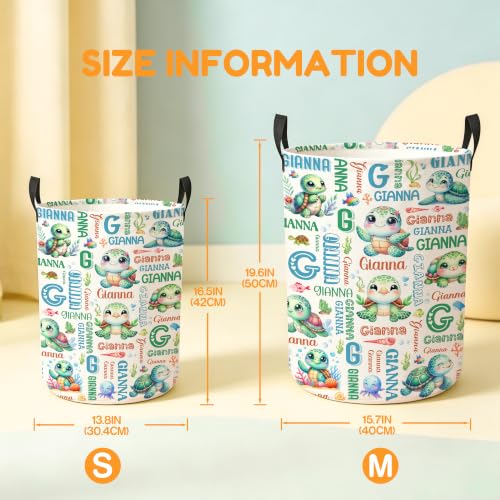 Image of Custom Turtle Laundry Hamper, Personalized Laundry Basket with Name, Customized Dirty Clothes Basket for Clothes Toy Bathroom Bedroom Storage,S-16.5 inchX 13.8 inch