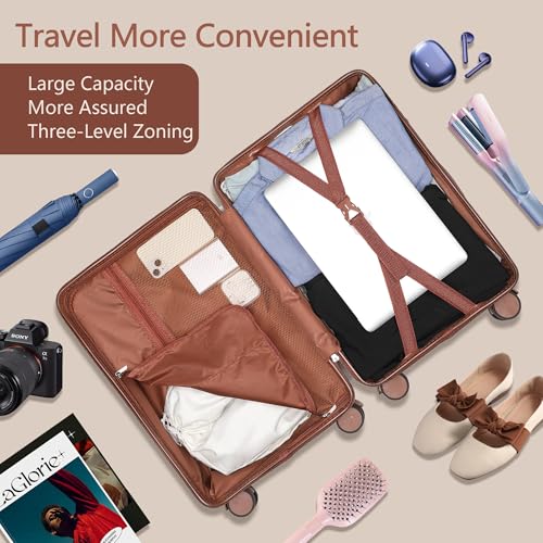 20-Inch Carry on Luggage,Carry-on Suitcase with Spinner Wheels and TSA Lock, 22x14x9 Airline Approved,Hardside Lightweight Travel Carry-on Luggage,Small Rolling Luggage (Beige, 20 Inch) - Image 5
