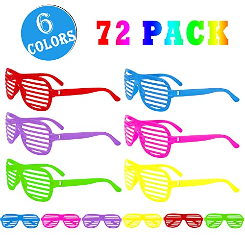72 Pack Shutter Shades Glasses Neon Slotted Bulk Sunglasses 80’s Retro Style Eyewear Party Prop Favors for Kids and Adults3
