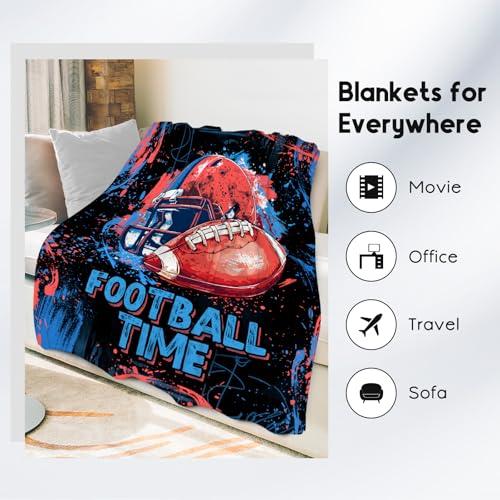 Football Blanket, Cozy Soft Throw Blankets for Kids, Cool Black Flannel Throw Gifts for Couch Office, 30x40 Inches
