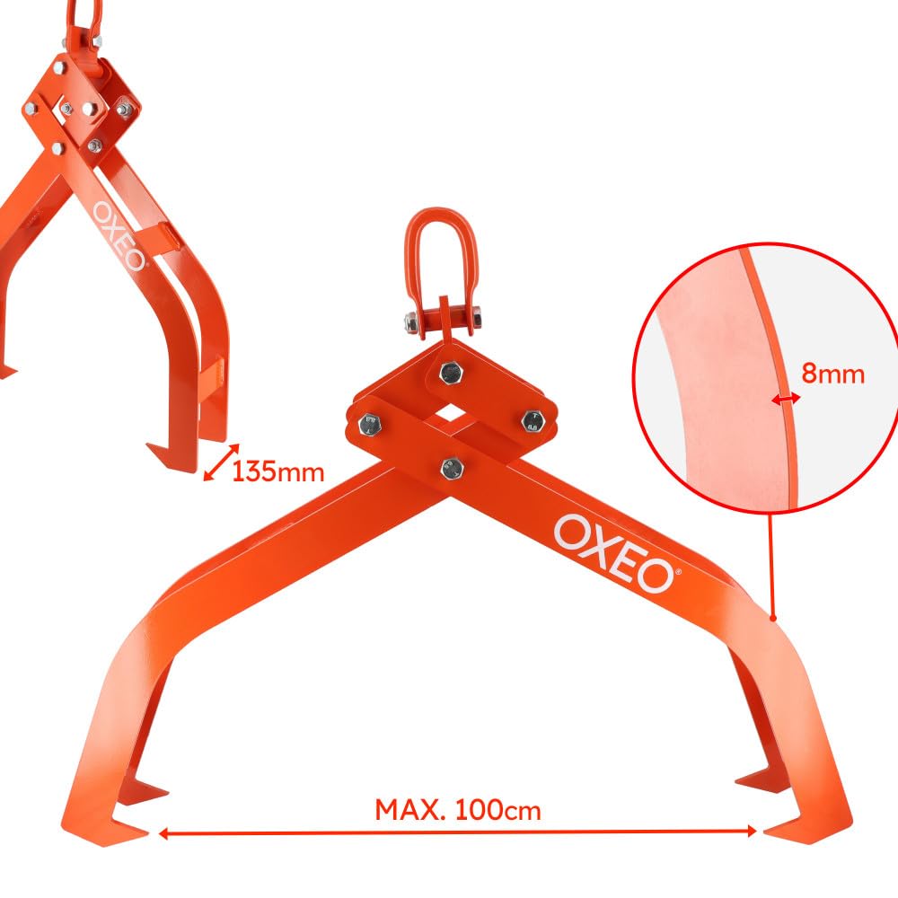 Oxeo Pince forestière Double capacité 1500 kg - pour Troncs Max 100cm - Pince de Levage 4 mandrins de Serrage - Force 1,5 tonnes
