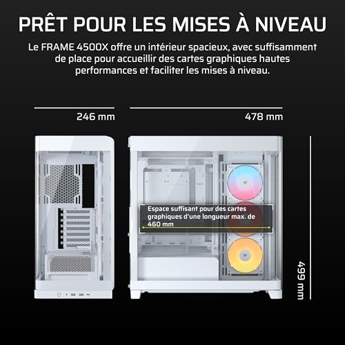 Corsair Frame 4500X RS-R ARGB Boîtier PC Moyen-Tour en Verre panoramique – Système de Fixation du Ventilateur InfiniRail, Peut accueillir Deux radiateurs de 360 mm, 3X Ventilateurs RS120R – Blanc